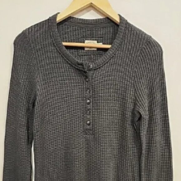 Faherty Legend Apres Waffle Knit Henley Women's M Charcoal Grey Pullover Sweater - Picture 1 of 8